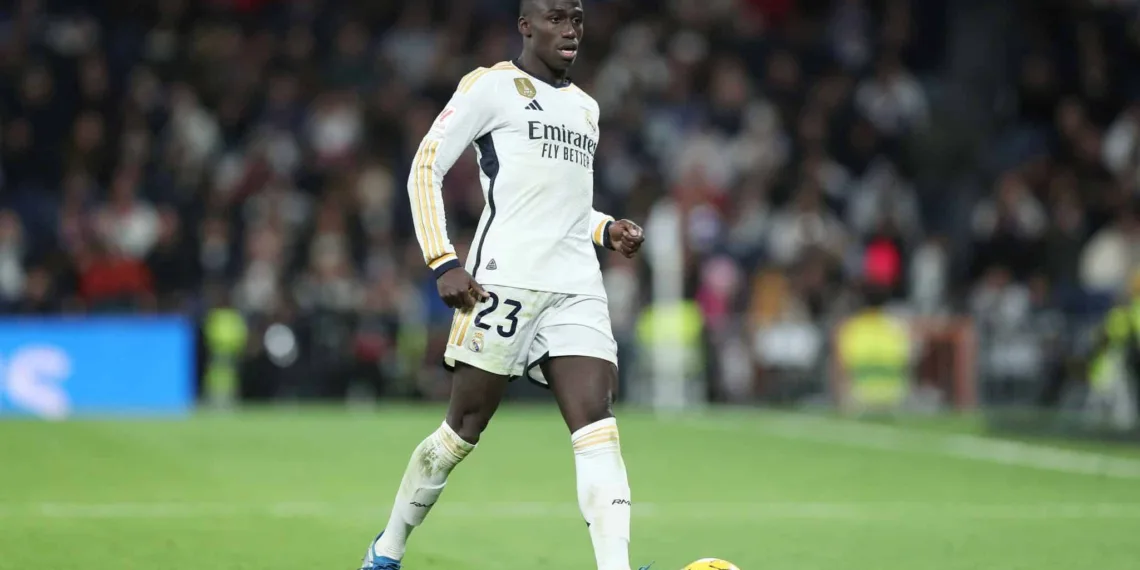 MADRID, SPAIN - DECEMBER 02: Ferland Mendy of Real Madrid CF strikes the ball during the LaLiga EA Sports match between Real Madrid CF and Granada CF at Estadio Santiago Bernabeu on December 02, 2023 in Madrid, Spain. (Photo by Gonzalo Arroyo Moreno/Getty Images)