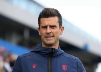 REGGIO NELL'EMILIA, ITALY - OCTOBER 28: Thiago Motta head coach of Bologna FC during the Serie A TIM match between US Sassuolo and Bologna FC at Mapei Stadium - Citta' del Tricolore on October 28, 2023 in Reggio nell'Emilia, Italy. (Photo by Alessandro Sabattini/Getty Images)
