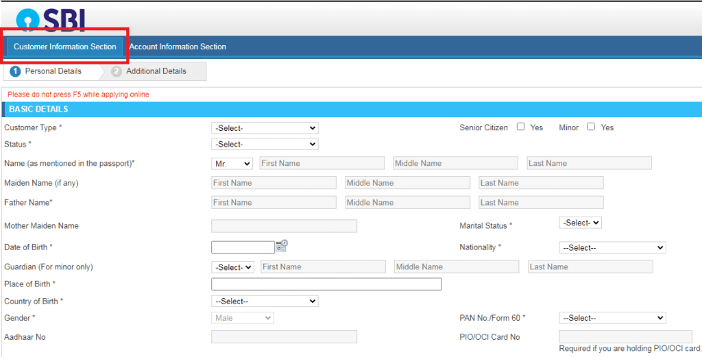 S B I Online Account Opening