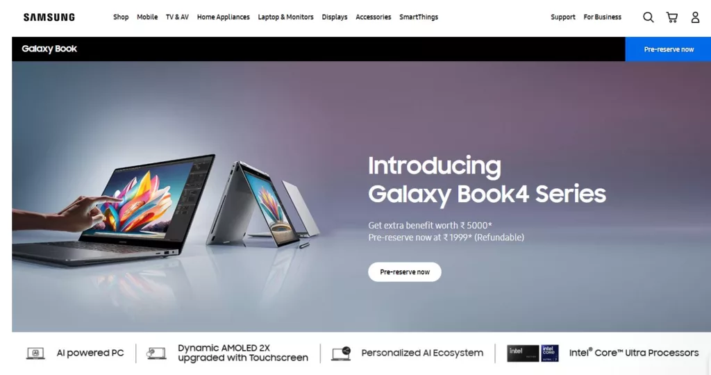 Pre-reserve your Galaxy Book4 series in India today!