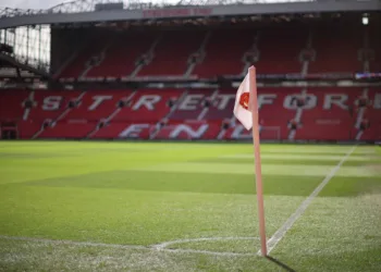 Soccer Football - Premier League - Manchester United v Tottenham Hotspur - Old Trafford, Manchester, Britain - March 12, 2022 General view of the corner flag inside the stadium before the match REUTERS/Phil Noble/File Photo