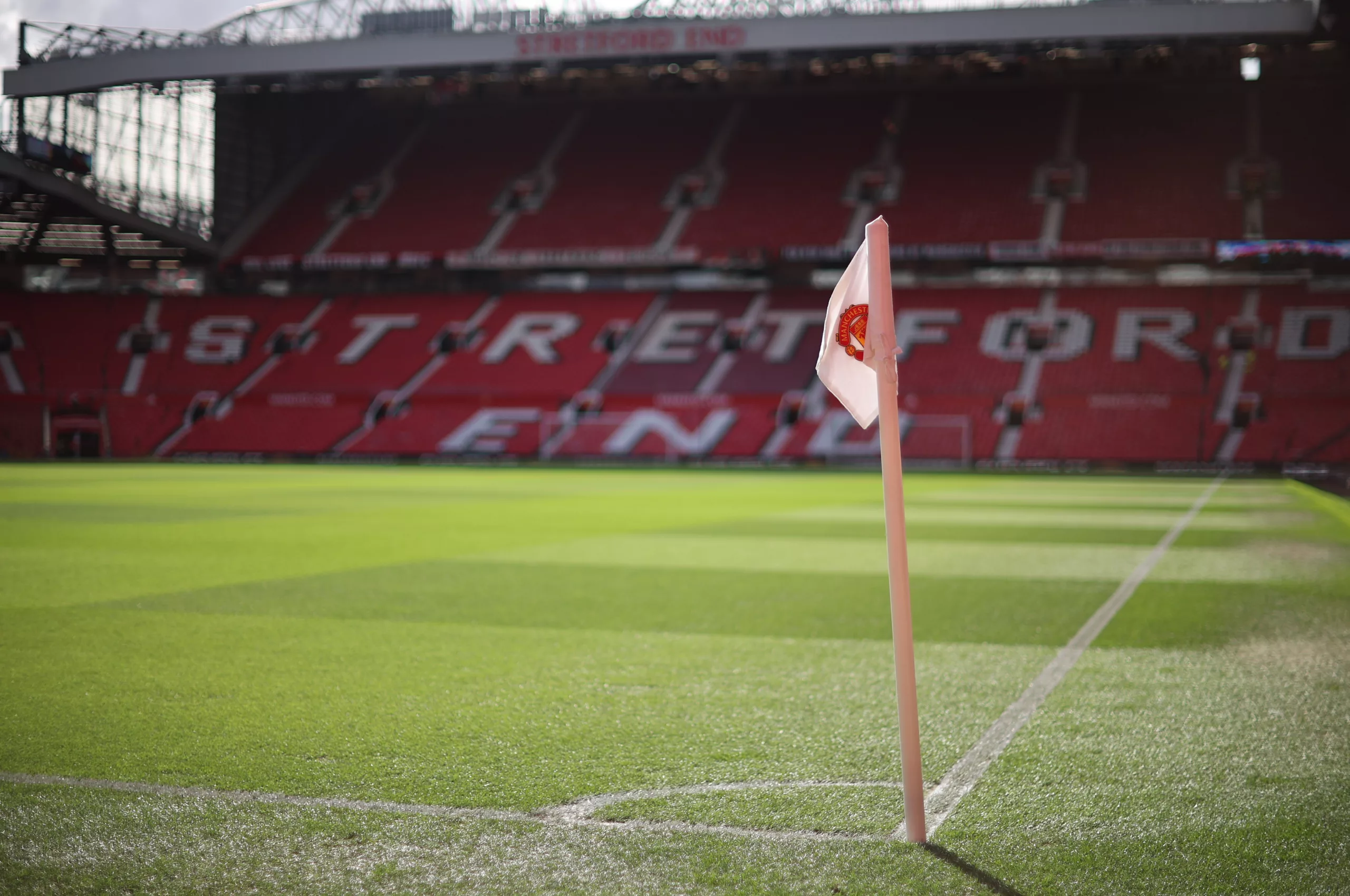 Soccer Football - Premier League - Manchester United v Tottenham Hotspur - Old Trafford, Manchester, Britain - March 12, 2022 General view of the corner flag inside the stadium before the match REUTERS/Phil Noble/File Photo