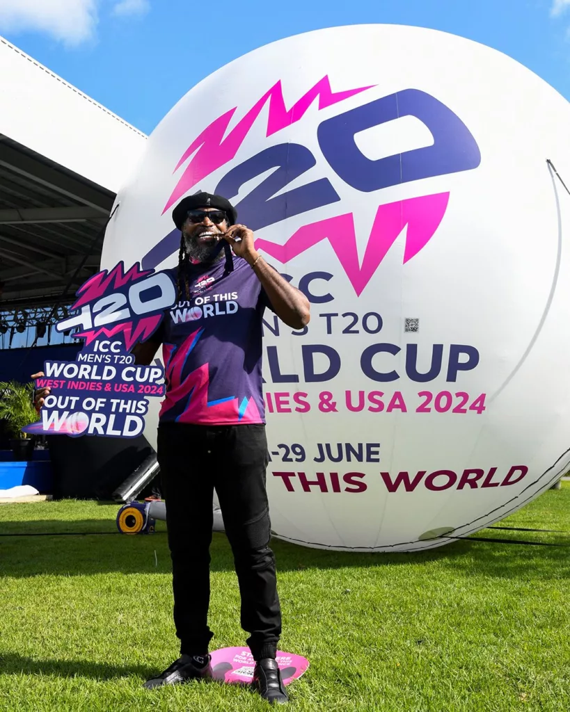 Chris Gayle Celebrating 100 Days To Go in Barbados for the T20 World Cup , Image Credits- X (Twitter)