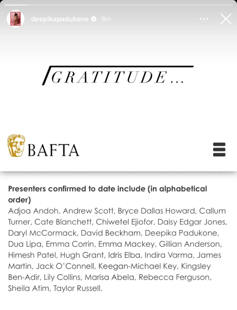 BAFTA Film Awards: Deepika Padukone Shows Excitement as a Presenter at the 77th Award Ceremony