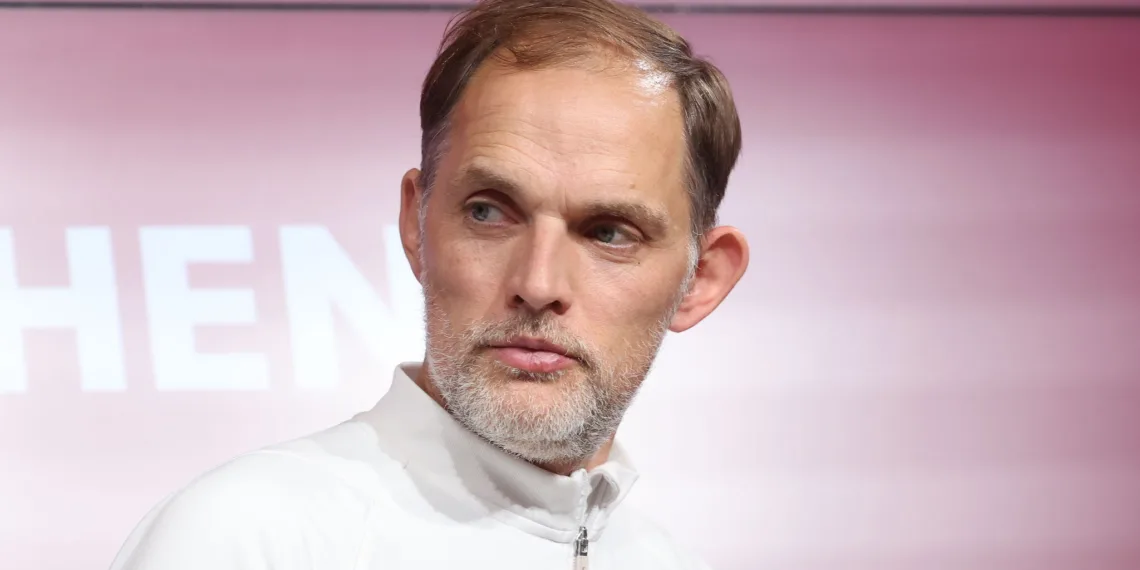 MUNICH, GERMANY - JANUARY 24: Thomas Tuchel, head coach of FC Bayern München look on during a press conference after the Bundesliga match between FC Bayern München and 1. FC Union Berlin at Allianz Arena on January 24, 2024 in Munich, Germany. (Photo by Alexander Hassenstein/Getty Images)
