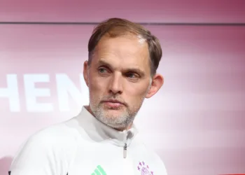 MUNICH, GERMANY - JANUARY 24: Thomas Tuchel, head coach of FC Bayern München look on during a press conference after the Bundesliga match between FC Bayern München and 1. FC Union Berlin at Allianz Arena on January 24, 2024 in Munich, Germany. (Photo by Alexander Hassenstein/Getty Images)
