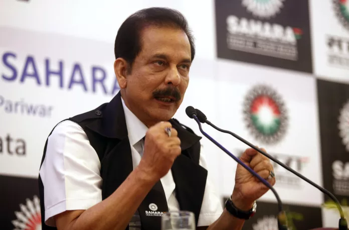 Sahara Group Chairman Subrata Roy gestures as he speaks during a news conference in Kolkata