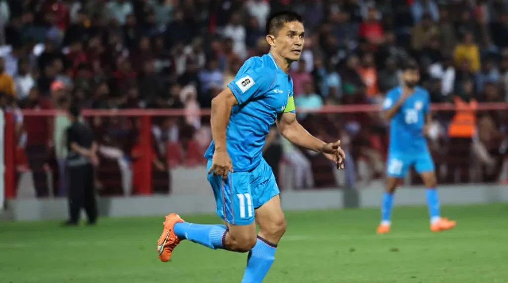 Indian Captain Sunil Chhetri Against Afghanistan, Image Credits-AIFF