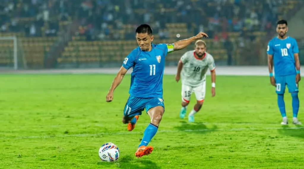 Indian Captain Sunil Chhetri Against Afghanistan, Image Credits-AIFF