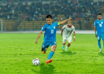 Indian Captain Sunil Chhetri Against Afghanistan, Image Credits-AIFF