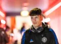 LONDON, ENGLAND - JANUARY 22:   Alejandro Garnacho of Manchester United arrives prior to the Premier League match between Arsenal FC and Manchester United at Emirates Stadium on January 22, 2023 in London, United Kingdom. (Photo by Ash Donelon/Manchester United via Getty Images)