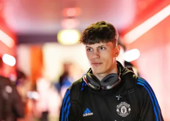 LONDON, ENGLAND - JANUARY 22:   Alejandro Garnacho of Manchester United arrives prior to the Premier League match between Arsenal FC and Manchester United at Emirates Stadium on January 22, 2023 in London, United Kingdom. (Photo by Ash Donelon/Manchester United via Getty Images)