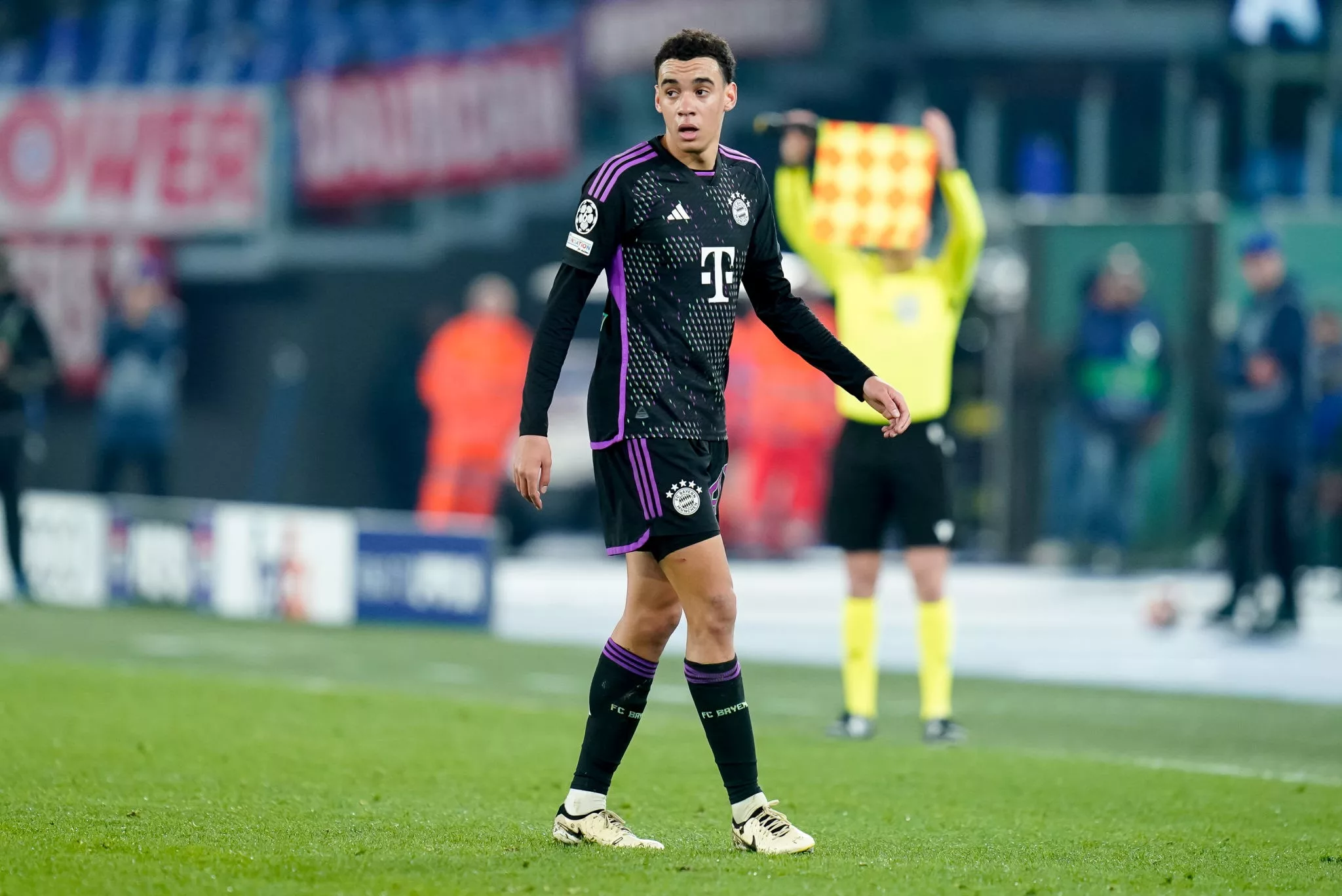 Jamal Musiala of FC Bayern Munich during the UEFA Champions League Round of 16 match between SS Lazio v FC Bayern Munich at Stadio Olimpico Roma on February 14, 2024 in Rome, Italy. (Photo by Giuseppe Maffia/NurPhoto via Getty Images)