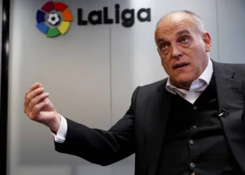 Soccer Football - La Liga President Javier Tebas speaks to Reuters about Vinicius Jr and racism - La Liga headquarters, Madrid, Spain - May 24, 2023 La Liga president Javier Tebas during an interview with Reuters.  REUTERS/Guillermo Martinez