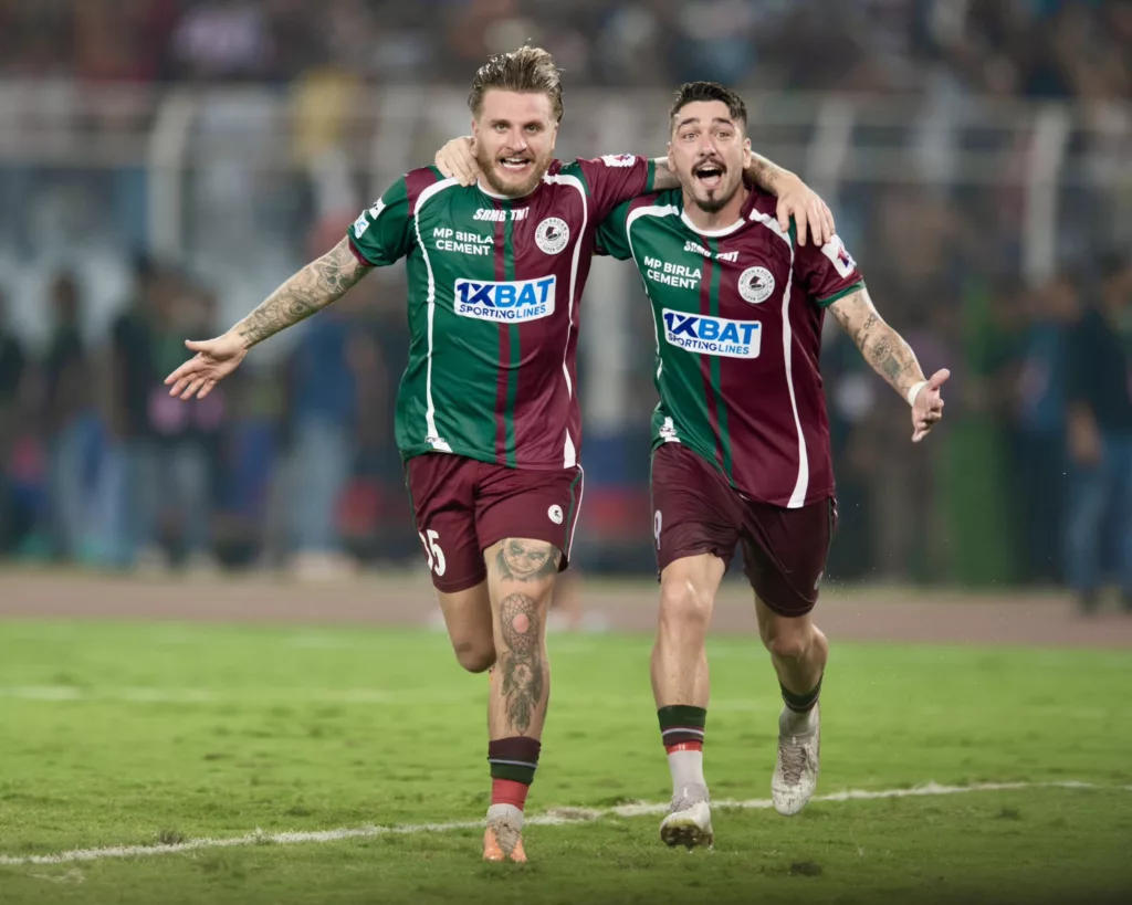 Mohun Bagans Jason Cummings and Dimitri Petratos Image Credits Twitter A Look at the Dominance of Kolkata Football Clubs in Indian Football This Season As Mohun Bagan Win ISL Shield