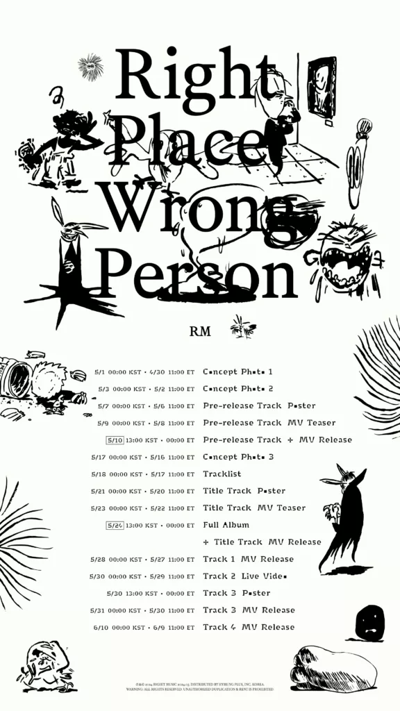 Promotion List of Right Place Wrong Person Image Credits Twitter BTS’ RM Announces His Second Solo Album, Titled ‘Right Place, Wrong Person'