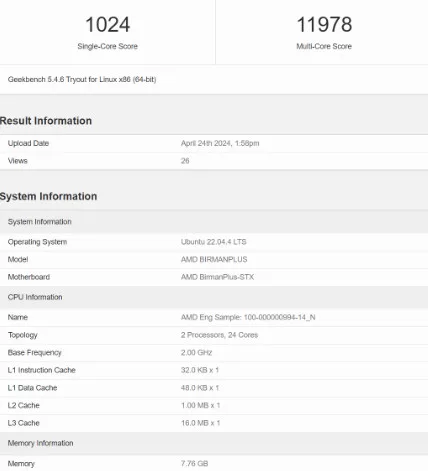 image 16 156 jpg AMD Strix Point 'Ryzen 9' APU: 12 Zen 5 Cores, 24 MB L3 Cache, Impressive Multi-Core Score Despite 1.4 GHz ES Clock