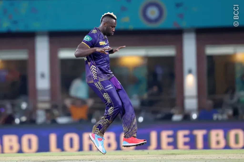 Andre Russell. Image Credits BCCI KKR Reach Heights of Bowling Immortality In A Season Where Batting Seemed Like God's Work