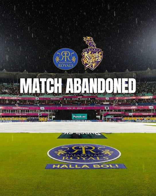 IPL 2024 RR vs KKR : RR vs KKR Ends in a Washout, Playoff Teams Finalized in IPL 2024