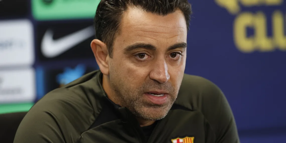 Soccer Football - FC Barcelona Press Conference - Ciutat Esportiva Joan Gamper, Barcelona, Spain - April 25, 2024 FC Barcelona coach Xavi during the press conference REUTERS/Albert Gea