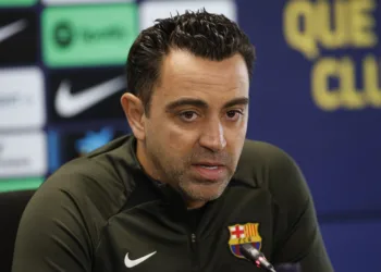 Soccer Football - FC Barcelona Press Conference - Ciutat Esportiva Joan Gamper, Barcelona, Spain - April 25, 2024 FC Barcelona coach Xavi during the press conference REUTERS/Albert Gea
