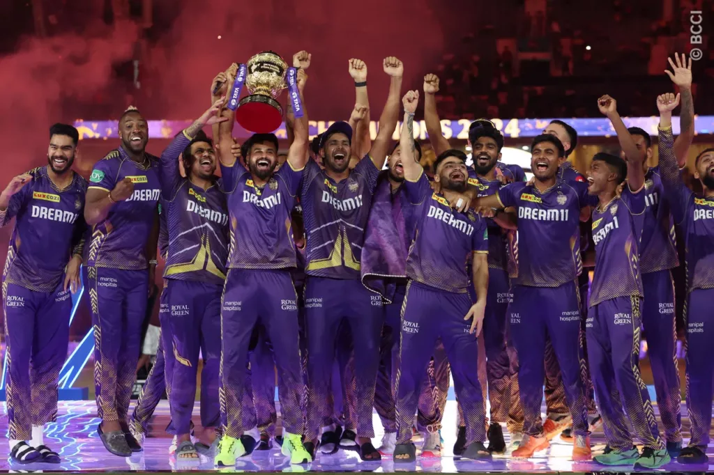 KKR With The IPL Trophy. Image Credits BCCI Reviewing Kolkata Knight Riders’ IPL 2024 Season: Positives, Negatives and Who Should They Retain Ahead of The 2025 Mega Auction