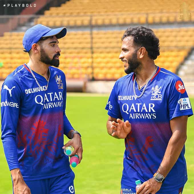 Mohammed Siraj and Vijaykumar Vyshak Image Credits RCB Twitter jpg IPL 2024: RCB vs CSK – Match Preview, Prediction, Team News and Fantasy XI 