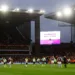 FILE PHOTO: Soccer Football - Premier League - Aston Villa v Liverpool - Villa Park, Birmingham, Britain - May 13, 2024  General view as the big screen displays a pending VAR decision for Liverpool's second goal scored by Cody Gakpo REUTERS/Carl Recine/File Photo
