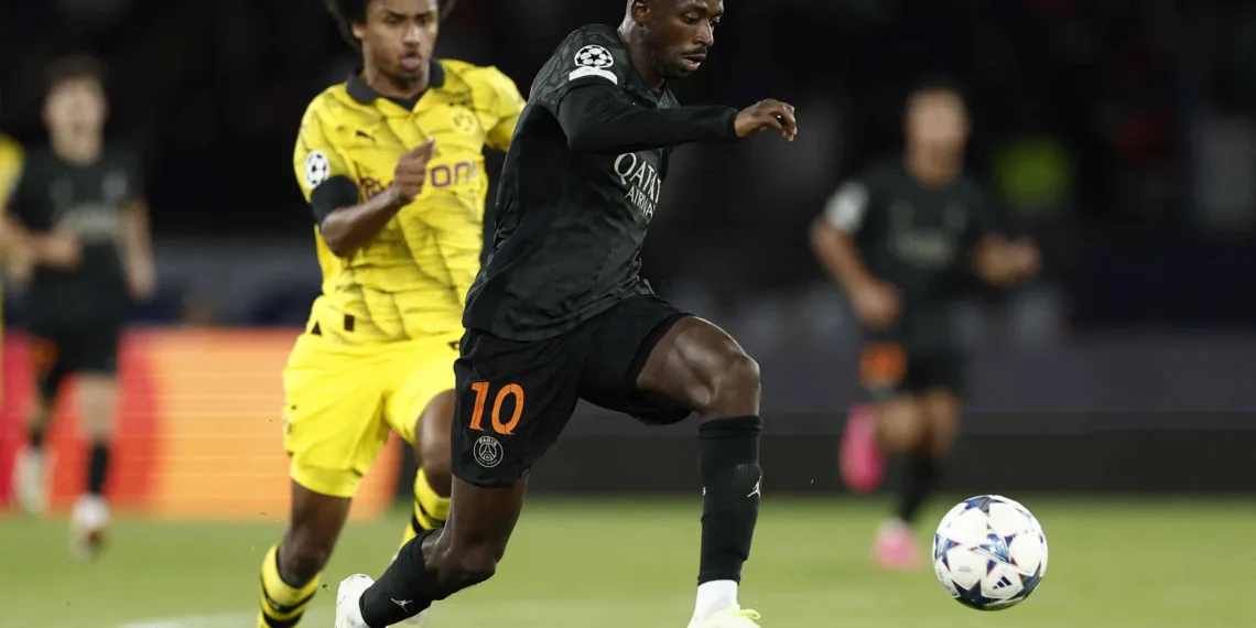 Soccer Football - Champions League - Group F - Paris St Germain v Borussia Dortmund - Parc des Princes, Paris, France - September 19, 2023 Paris St Germain's Ousmane Dembele in action REUTERS/Benoit Tessier