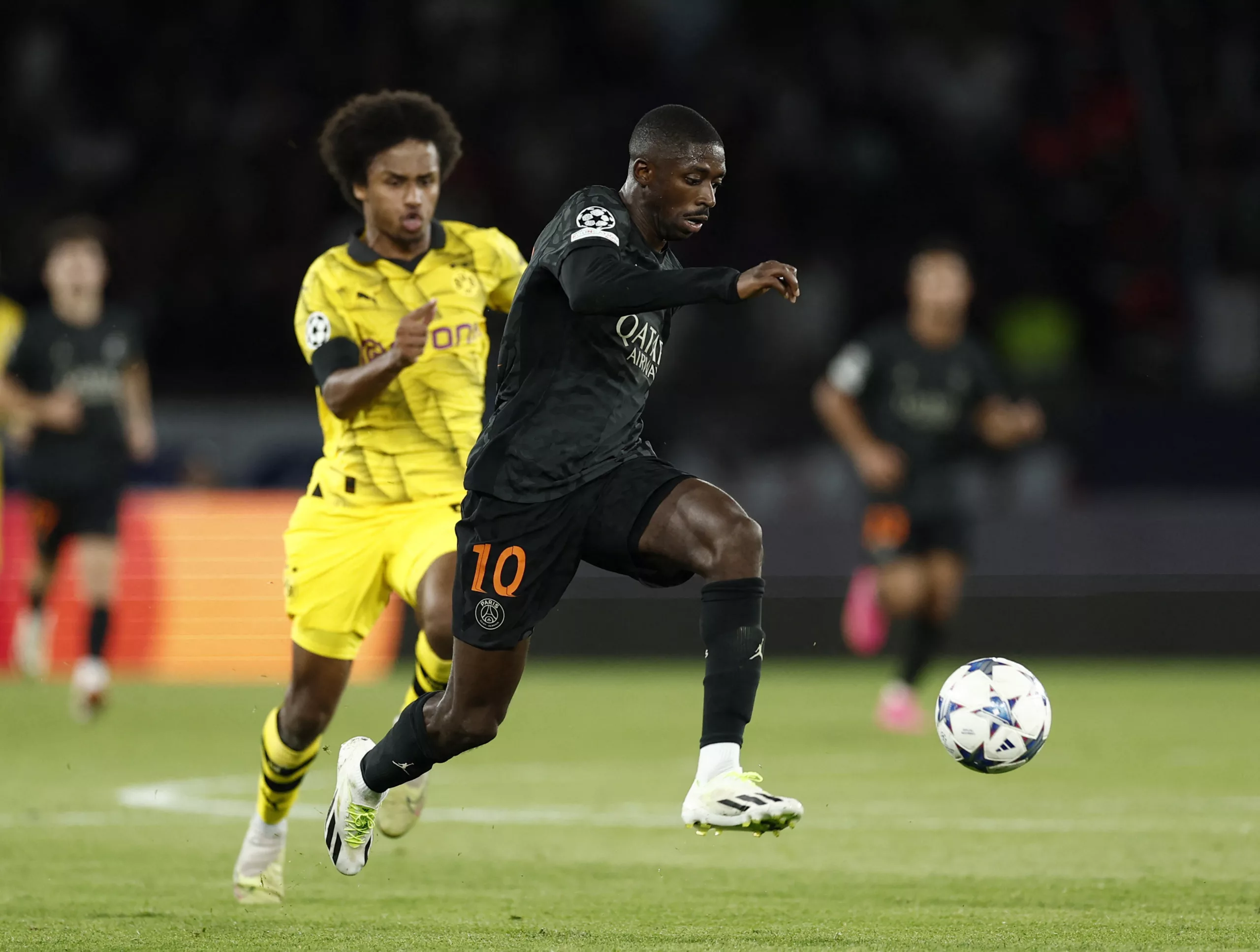 Soccer Football - Champions League - Group F - Paris St Germain v Borussia Dortmund - Parc des Princes, Paris, France - September 19, 2023 Paris St Germain's Ousmane Dembele in action REUTERS/Benoit Tessier