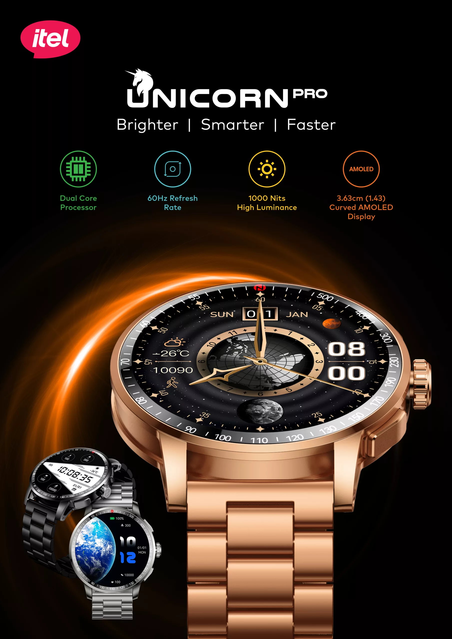 itel Unicorn Pro smartwatch with 1000 nits brightness launched