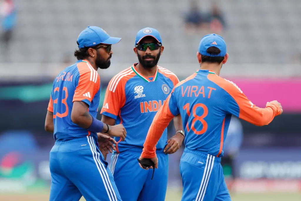 Hardik Pandya Jasprit Bumrah and Virat Kohli. Image Credits BCCI India vs Pakistan: T20 World Cup 2024 Match Preview – Where To Watch the Match LIVE?