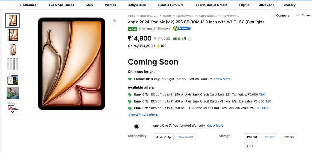 iPad Air won't be available for Rs.14900