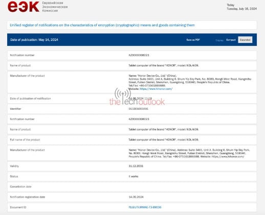 image 4 73 Honor Pad X8a Spotted on TDRA and EEC Certifications