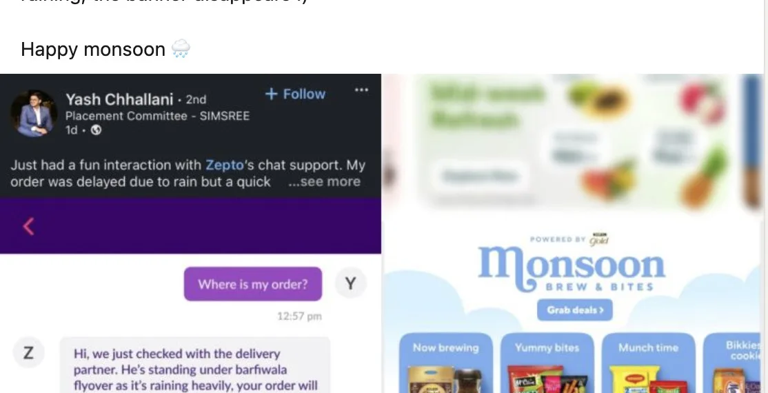 Zepto Launches Monsoon Feature to Elevate Your Rainy Day Experience