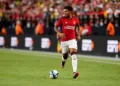 FILE PHOTO: Jul 30, 2023; Las Vegas, Nevada, USA; Manchester United forward Jadon Sancho (25) runs with the ball during the first half against Borussia Dortmund at Allegiant Stadium. Mandatory Credit: Lucas Peltier-USA TODAY Sports/File Photo