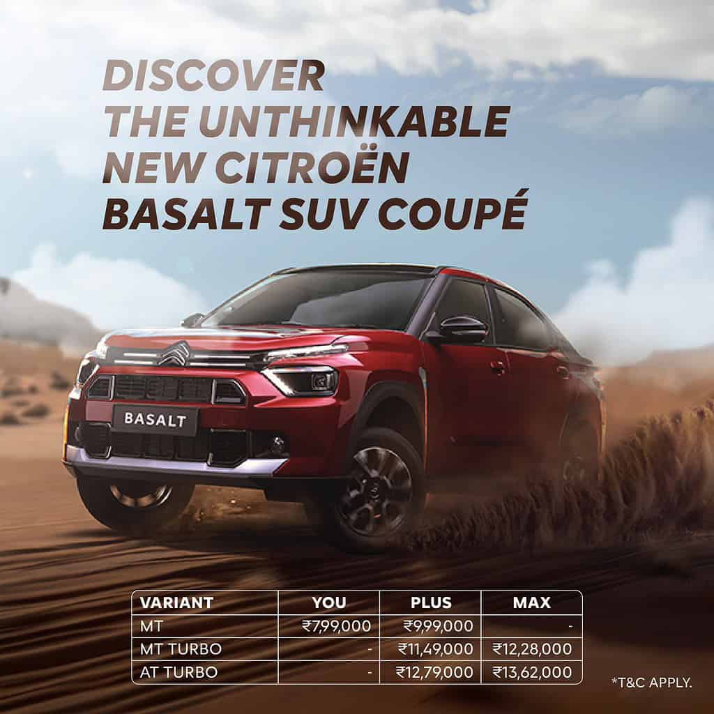 Citroën Basalt SUV Coupé India Pricing Announced: Starts at ₹7.99 lakh