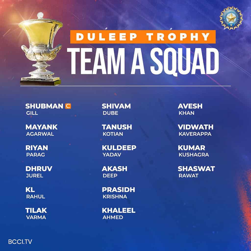 image 11 158 Duleep Trophy 2024: Rohit Sharma, Virat Kohli, and Jasprit Bumrah Absent as BCCI Announces Duleep Trophy 2024 Squads