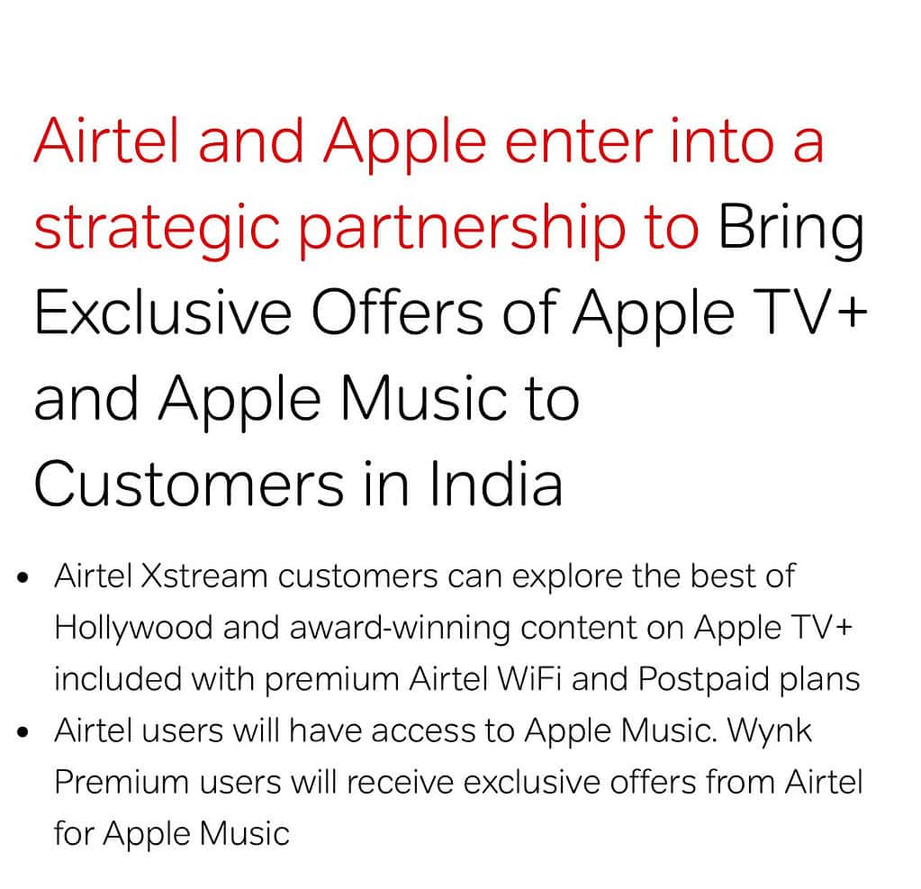 Airtel and Apple Team Up for Exclusive Streaming Offers on Apple TV+ and Apple Music in India