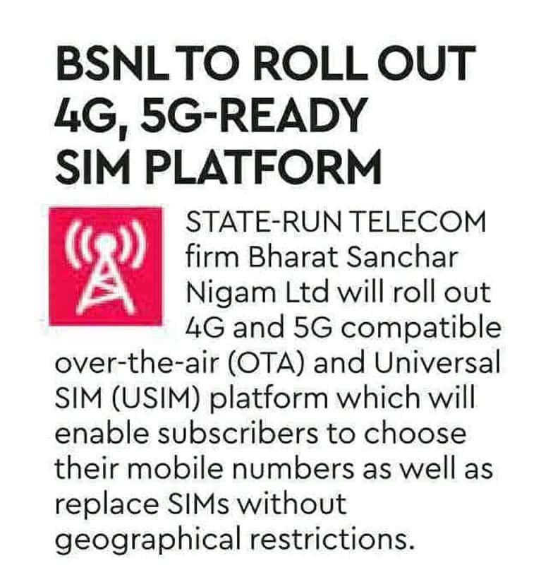 BSNL to launch 4G and 5G sim soon without any geographical restriction