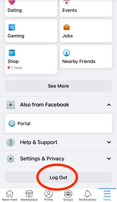 Log out of Facebook Mobile App