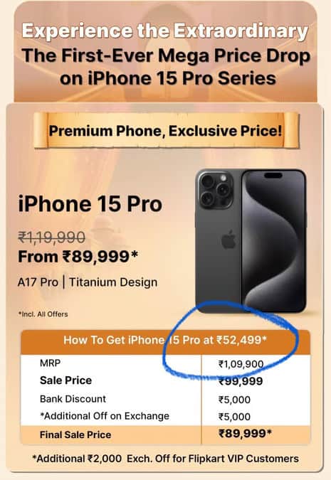 iPhone 15 Pro to be Available for Under Rs90000 During Flipkart’s BBD Sale