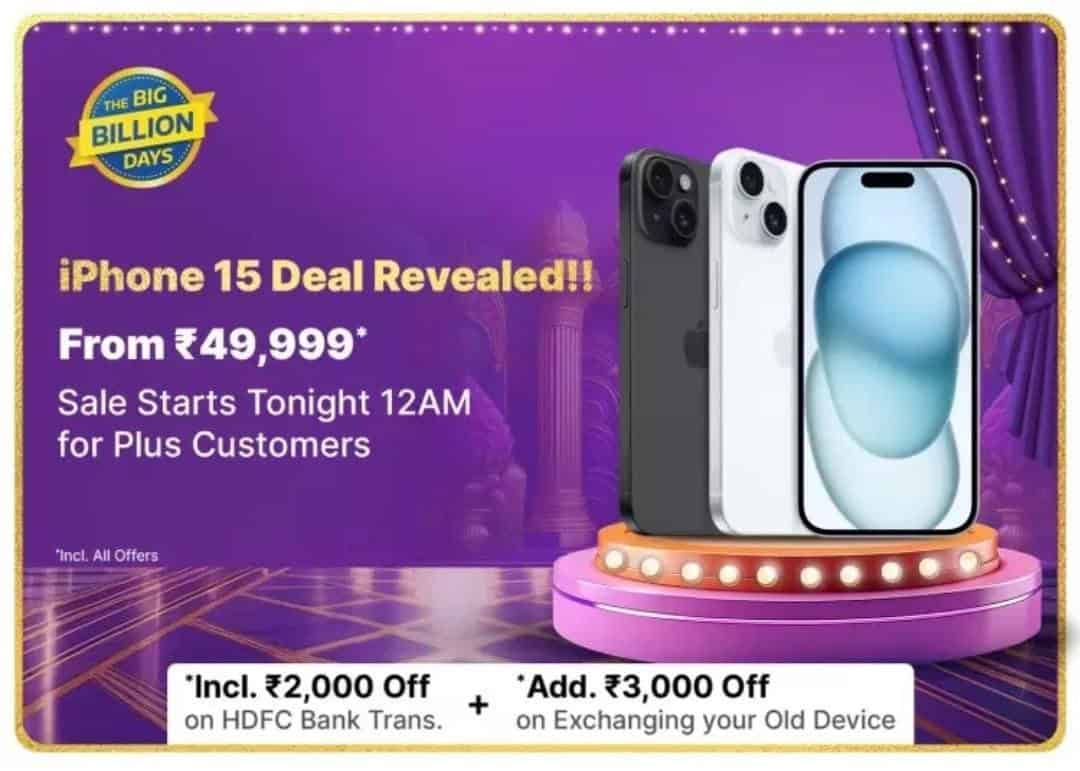 Get iPhone 15 (128GB) for Just ₹49,999 During Flipkart’s Big Billion Day Sale