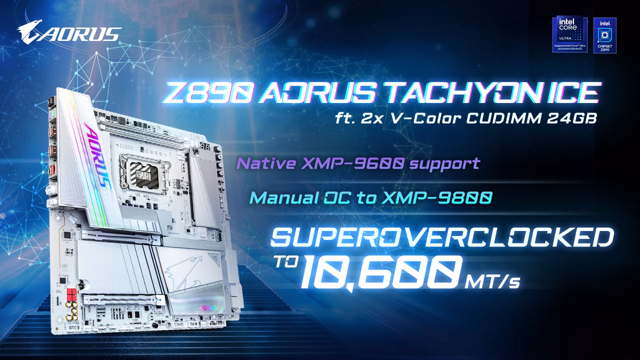 GIGABYTE Z890 AORUS TACHYON ICE Sets New Overclocking Record with DDR5-10600
