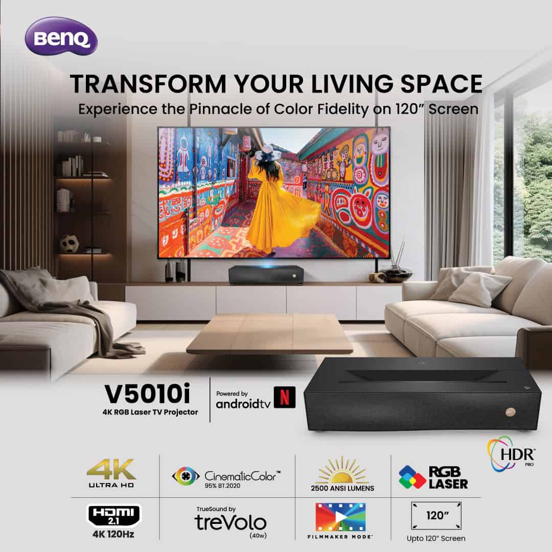 BenQ Unveils V5010i 4K RGB Laser TV Projector in India