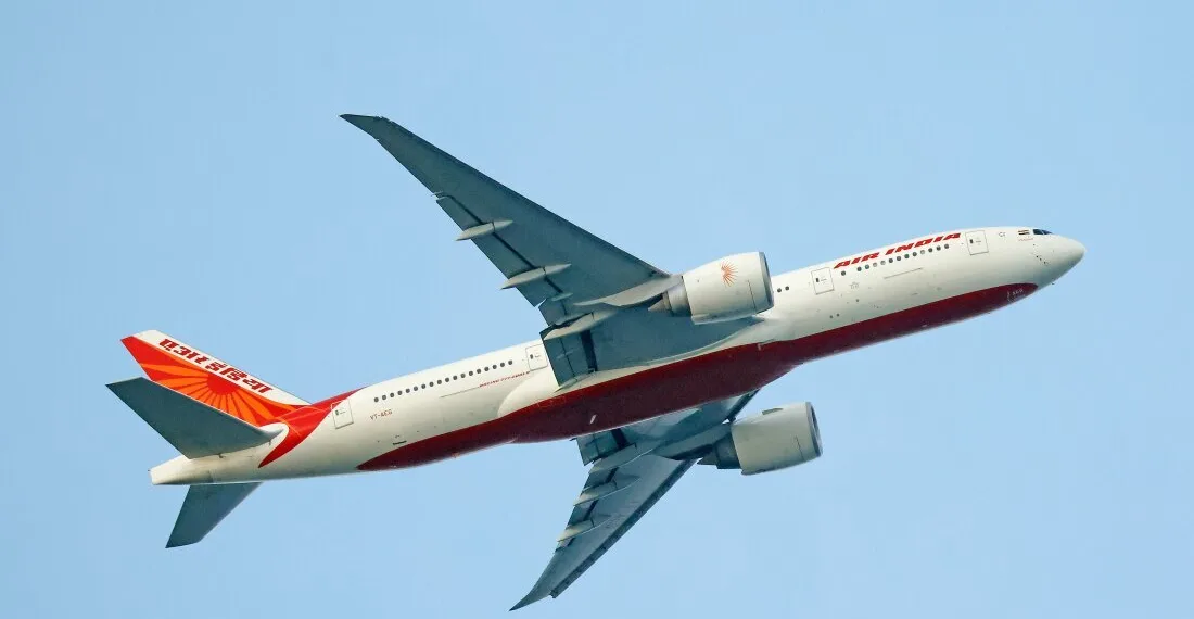 LIDO BEACH, NEW YORK - SEPTEMBER 04: An Air India airlines jet  flies over Nickerson Beach Park on September 04, 2023 in Lido Beach, New York. (Photo by Bruce Bennett/Getty Images)