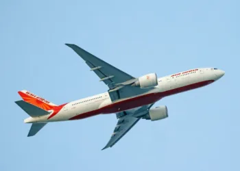 LIDO BEACH, NEW YORK - SEPTEMBER 04: An Air India airlines jet  flies over Nickerson Beach Park on September 04, 2023 in Lido Beach, New York. (Photo by Bruce Bennett/Getty Images)