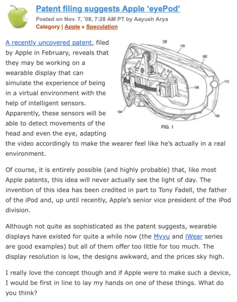 Apple Vision Pro 2 1 Apple’s ‘eyePod’ Patent Reveals 16-Year Vision Pro Journey