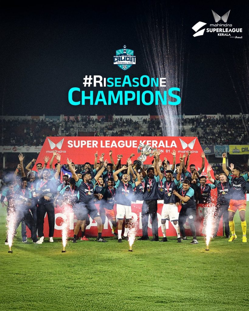 Calicut FC are the Champions of Super League Kerala Calicut FC Crowned Champions of Super League Kerala 2024 Defeating Forca Kochi FC: A Historic Victory at EMS Corporation Stadium