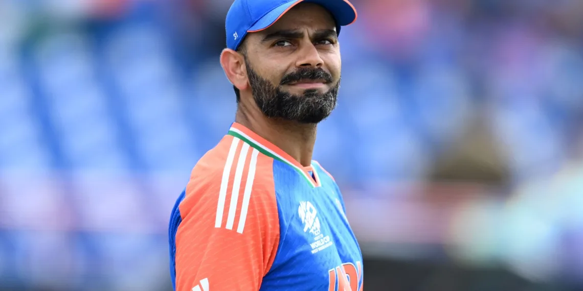 GROS ISLET, SAINT LUCIA - JUNE 24: Virat Kohli of India during the ICC Men's T20 Cricket World Cup West Indies & USA 2024 Super Eight match between Australia and India at Daren Sammy National Cricket Stadium on June 24, 2024 in Gros Islet, Saint Lucia. (Photo by Gareth Copley/Getty Images)